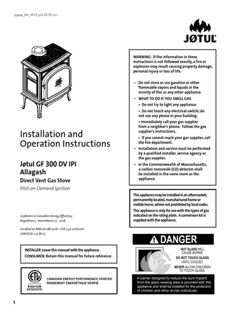 jotul allagash gas stove manual